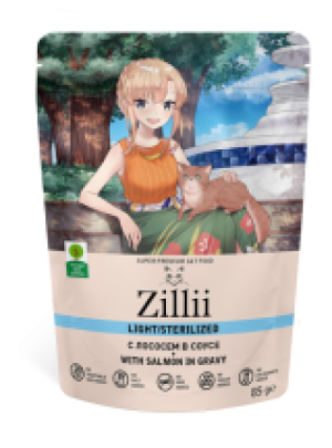 Zillii Light/Sterilized Лосось в соусе для взрослых кошек страдающих лишним весом и стерилизованных, 85 гр